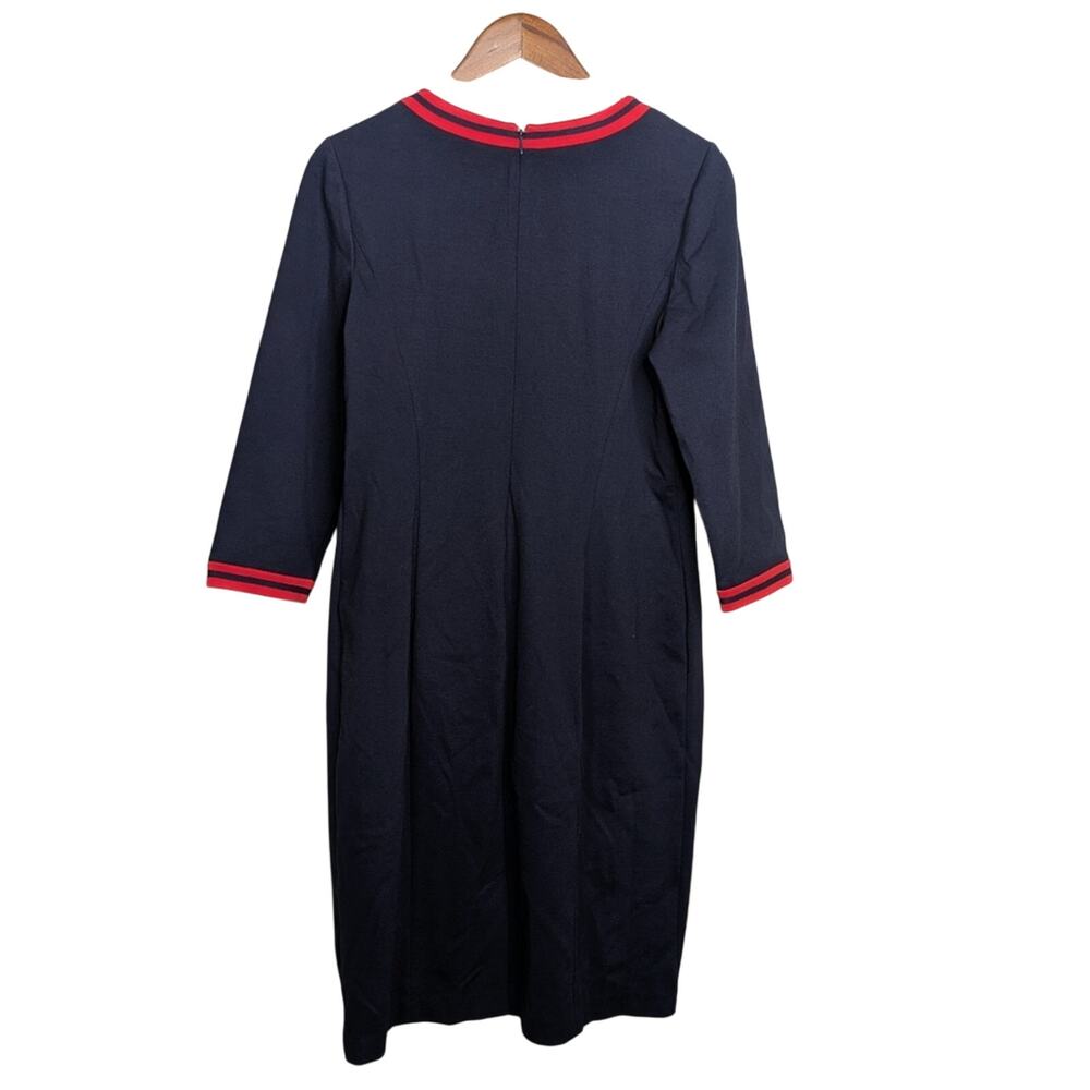 Talbots Career Shift Midi Dress 10 Navy Blue Red Trim Modest Ponte Knit Office - Picture 6 of 9